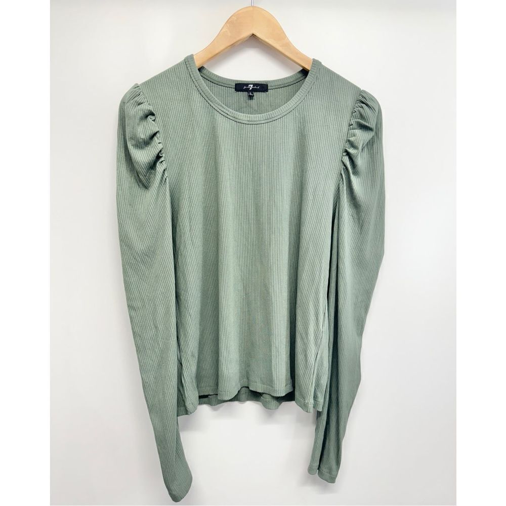 7 For All Mankind Sweater Womens Size Large Green Long Sleeve Ribbed NEW